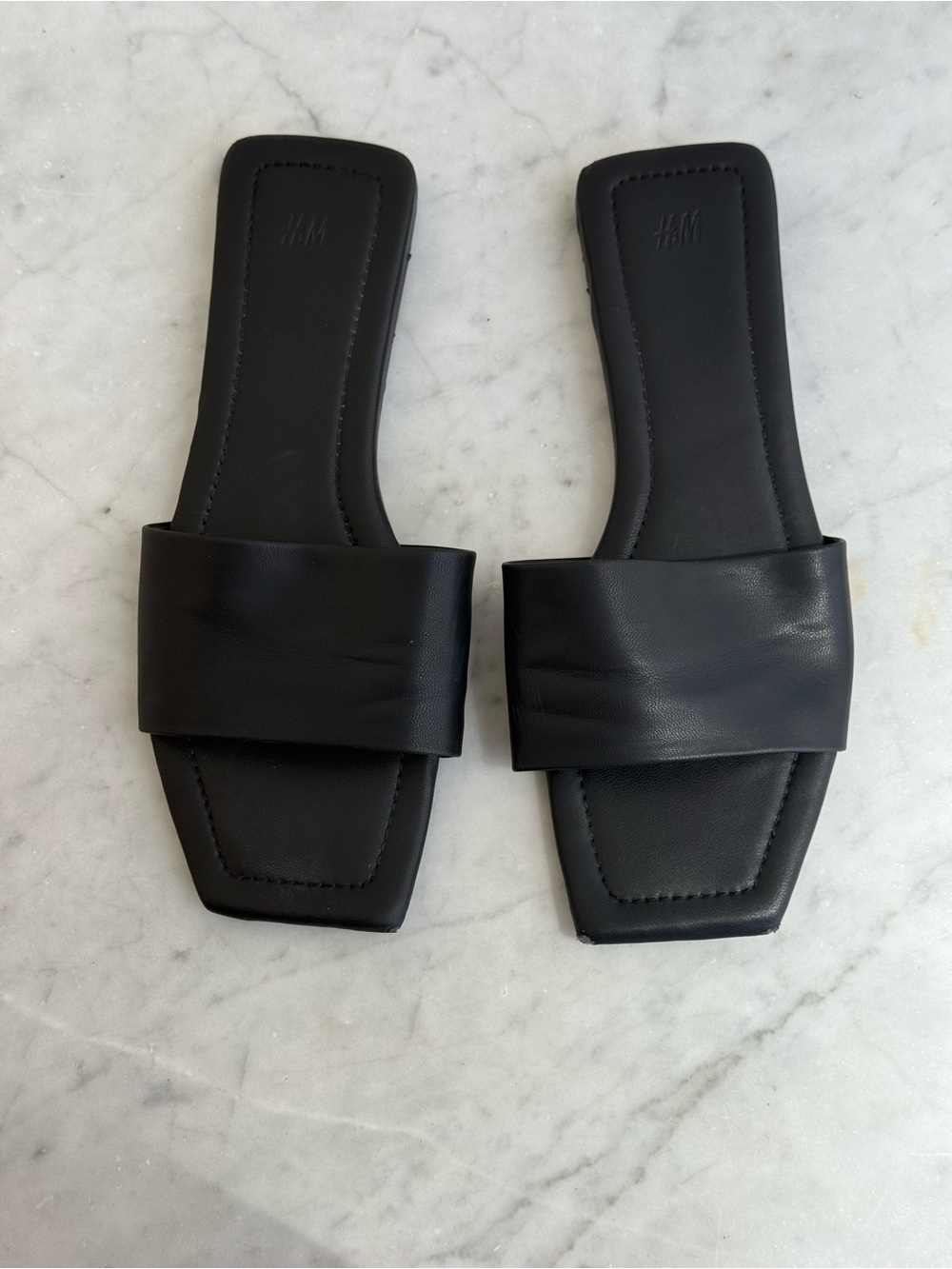 H&M Black Square Toe Slide Sandals Women’s EU 39 US 8 Minimalist Summer Flats